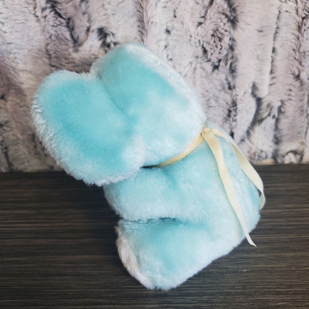 Vintage Amtoy Mini 5" Light Blue Elephant Plush Stuffed Animal With BABY BIB - Picture 2 of 9
